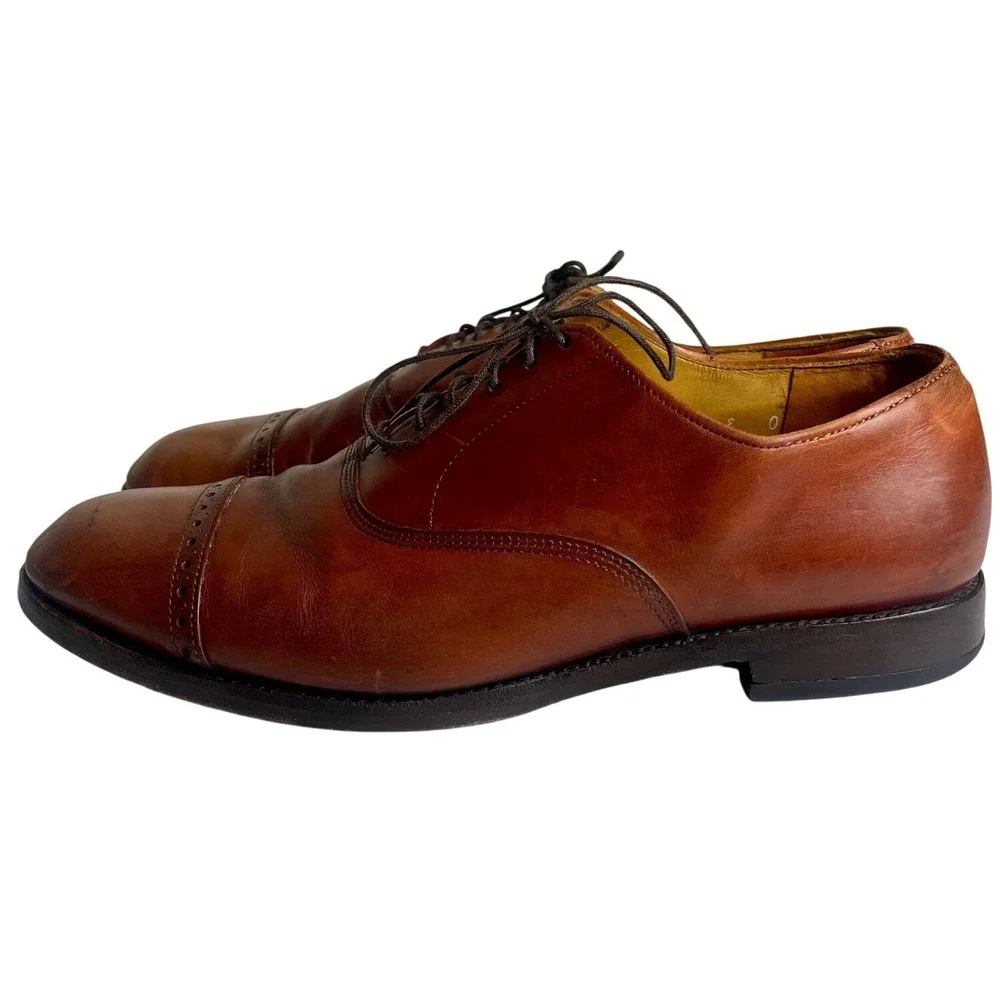 Allen Edmonds Men's Cognac Brown Leather Brogue Oxford Dress Shoes 9.5 E